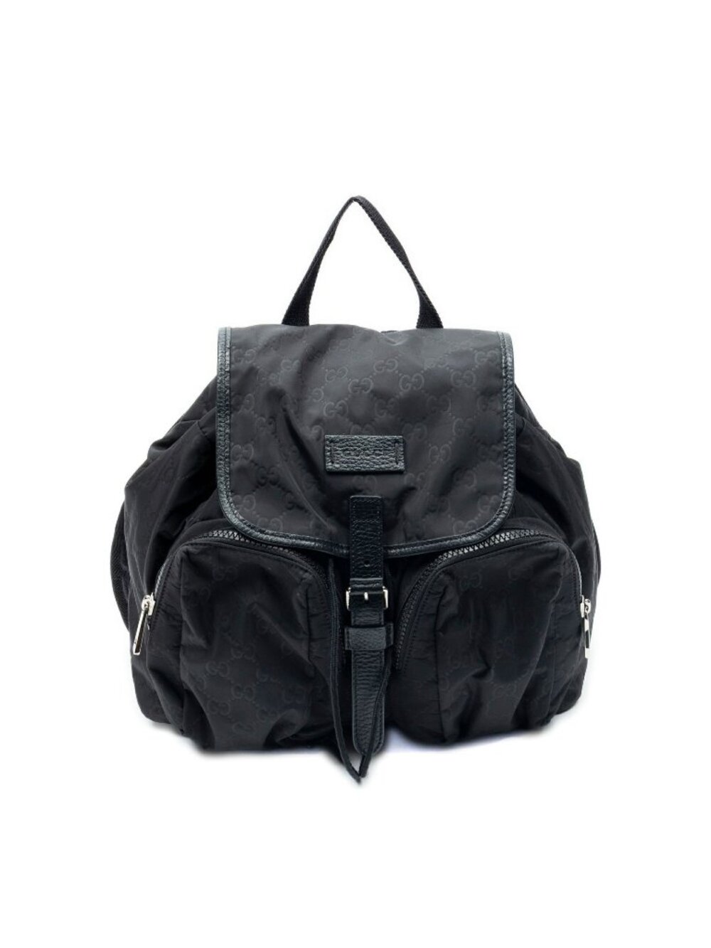 Gucci Drawstring Flap Backpack Black Guccissima Nylon